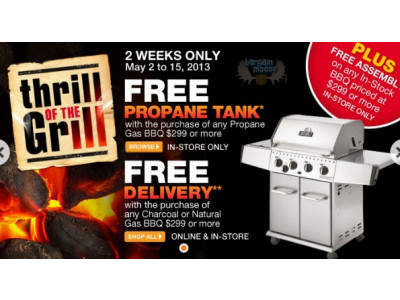 Home Depot Canada: Free Propane Tank or Free Delivery With BBQ Purchase
