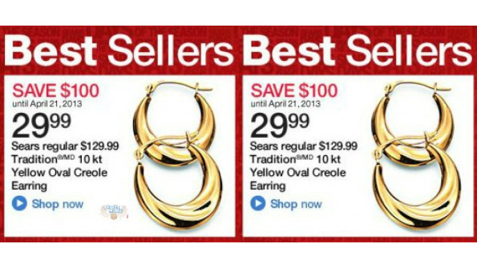 Sears Canada: $100 Off 10KT Yellow Oval Creole Earring - Now $29.99