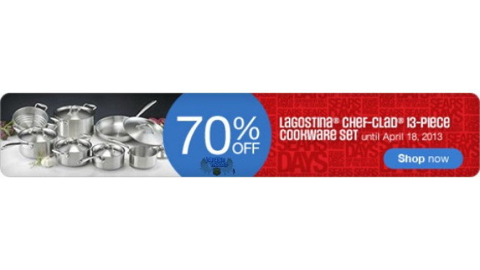 Sears Canada: 70% Off Lagostina Chef Clad 13-Piece Cookware Set - Now $300