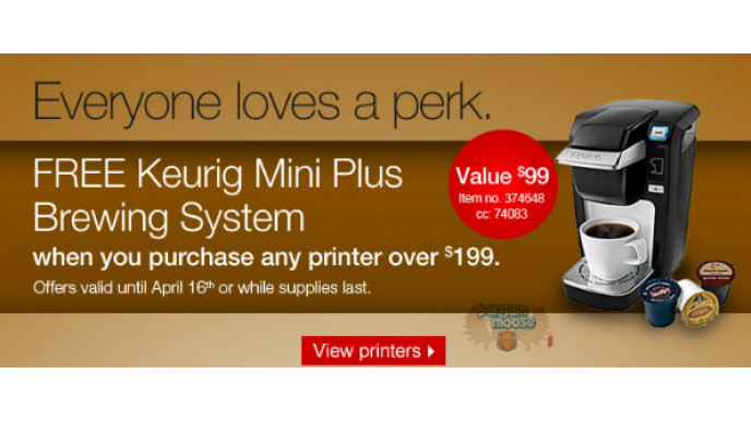 Staples Canada: FREE Keurig Mini Plus Brewing System w/Purchase of ANY Printer Over $199