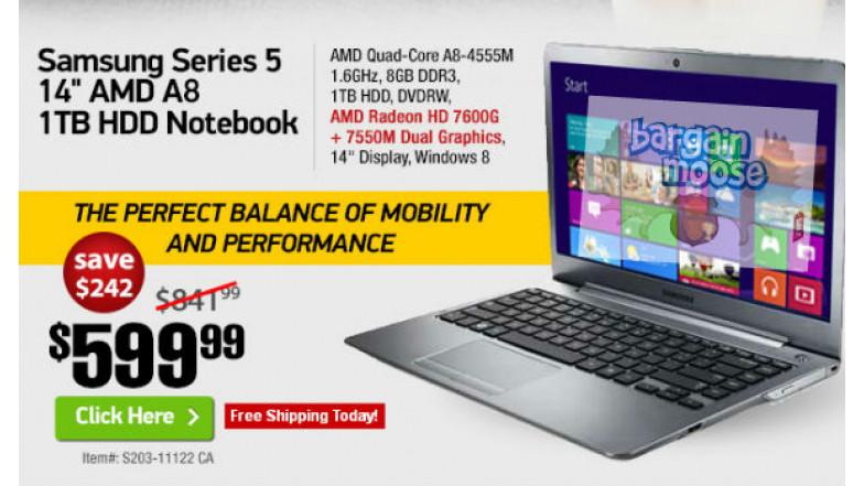 TigerDirect Canada: 14" Samsung Series 5 Laptop w/ AMD Quad- Core, 1 TB