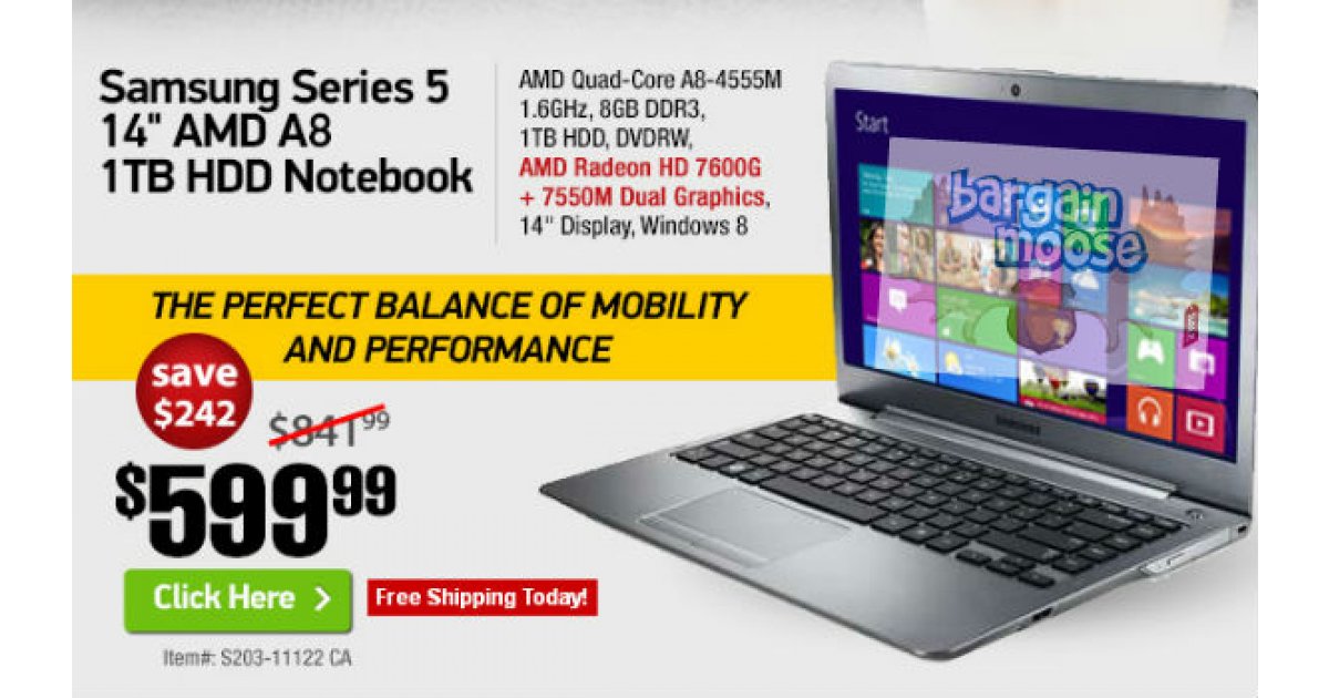 TigerDirect Canada: 14" Samsung Series 5 Laptop w/ AMD Quad- Core, 1 TB
