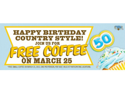 Canadian Freebie: Small Coffee @ Country Style On March 25th