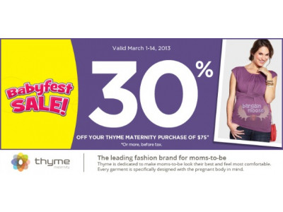 Babies R Us Canada Babyfest Sale: Save 30% On All Thyme Maternity When You Spend $75