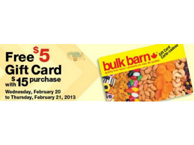 Bulk Barn Canada: Get a $5 Gift Card With $15+ Purchase