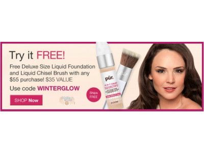 Purminerals: Promo Code For Free Deluxe Size Liquid Foundation & Chisel Brush With Purchase of $55+