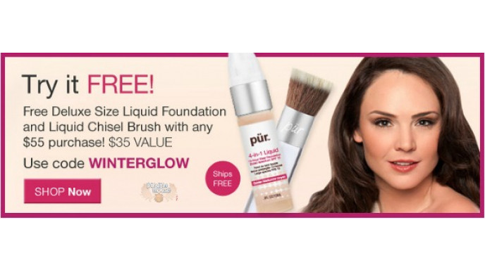 Purminerals: Promo Code For Free Deluxe Size Liquid Foundation & Chisel Brush With Purchase of $55+