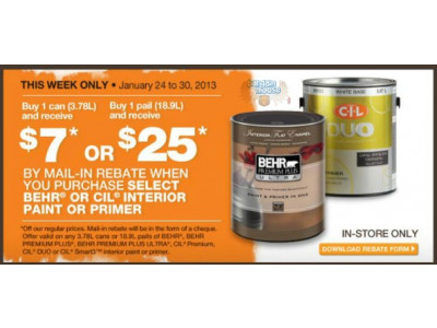 Home Depot Canada: Buy 1 Can/Bucket of Paint/Stain/Primer & Get $7 or $25 (MIR)