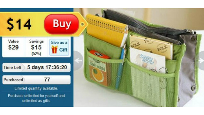 Dealfind Canada: $14 For Slim Bag-In-Bag Handbag Organizer, Including Taxes & Shipping
