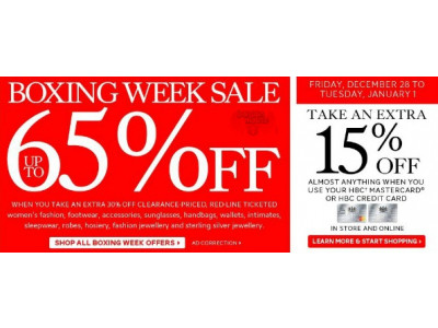 The Bay Canada: Boxing Week Clearance Up to 65% Off
