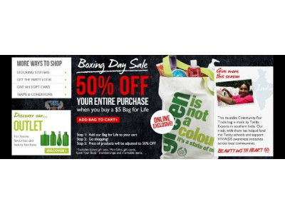 The Body Shop: Boxing Day Buy $5 Tote Get 50% Off Everything