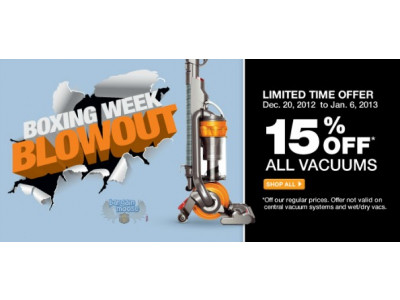 Home Depot Boxing Week: All Vacuums 15% Off