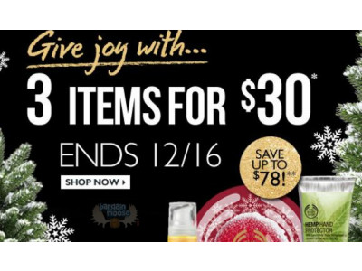 The Body Shop Canada: Entire Store 3 For $30