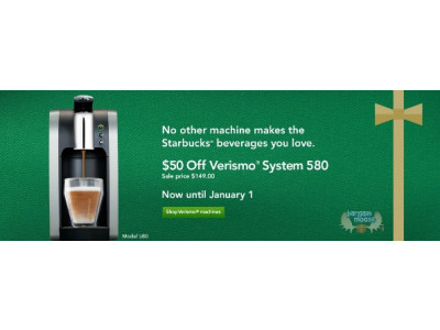 Starbucks Store: $50 Off Verismo Brewer + Pods