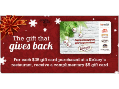 Kelsey's Restaurants Canada: $5 Gift Card w/ Purchase Of Every $25 Gift Card
