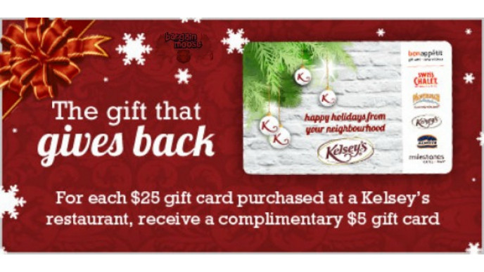 Kelsey's Restaurants Canada: $5 Gift Card w/ Purchase Of Every $25 Gift Card