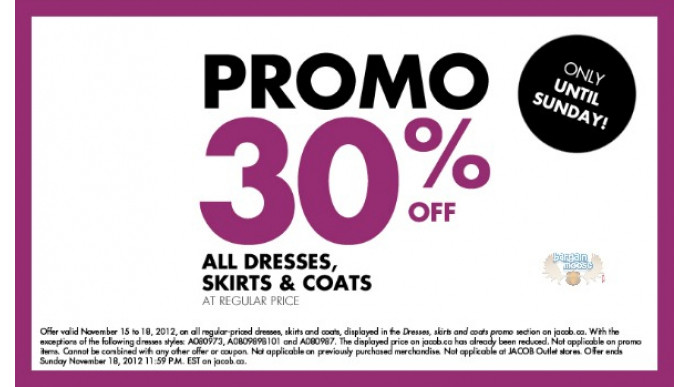 Jacob Canada: 30% Off Dresses, Skirts & Coats