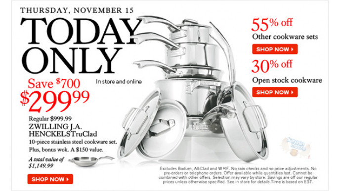 One Day Sales @ The Bay STARTED now (Cookware today)