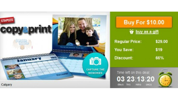 WagJag Canada: $10 for a Custom Deluxe 11"x17" Calendar from Staples