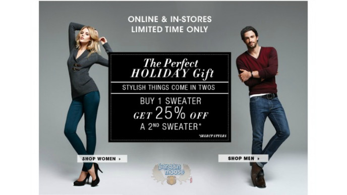 Le Chateau Canada Promo Code: Buy 1 Sweater, Get 1 25% Off
