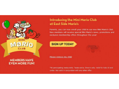 East Side Mario's: 5 Free Kids' Meals