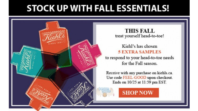 Kiehls Canada: Promo Code For 5 Extra Samples With Your Order