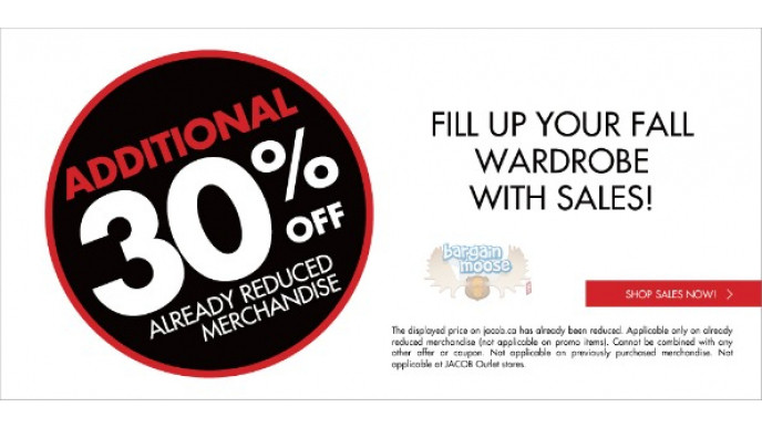 Jacob Canada: Additional 30% Off Already Reduced Items