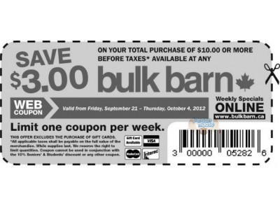 Bulk Barn: Save $3 on Purchases $10 or more