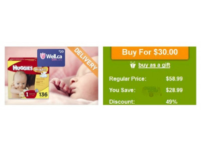 WagJag Canada: $30 for Box of Huggies Little Snugglers Diapers & $20 Gift Card from Well.ca