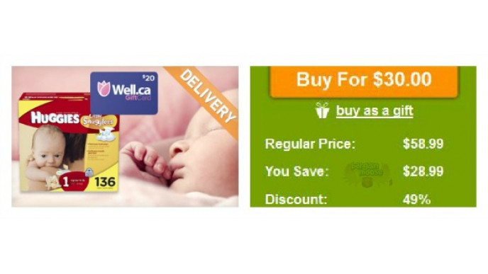 WagJag Canada: $30 for Box of Huggies Little Snugglers Diapers & $20 Gift Card from Well.ca
