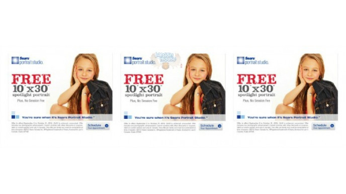 Sears Canada: Free 10″x 30″ Spotlight Portrait with No Session Fees