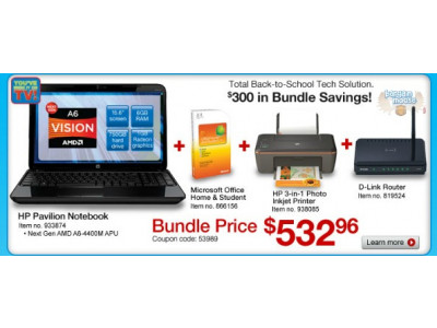 Staples Canada: Laptop, Microsoft Home, Router, + Printer Bundle - Pay $532.96 (Save $300)