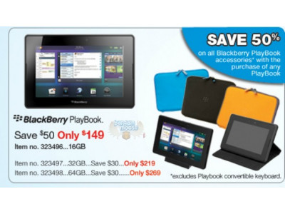 Staples Canada: Blackberry Playbook 16 GB $149 + 50% off Accessories