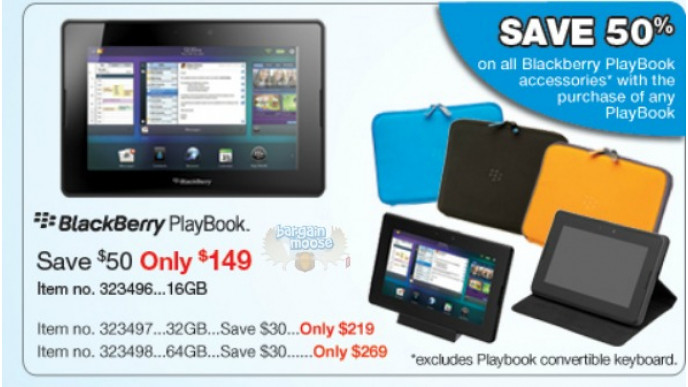 Staples Canada: Blackberry Playbook 16 GB $149 + 50% off Accessories