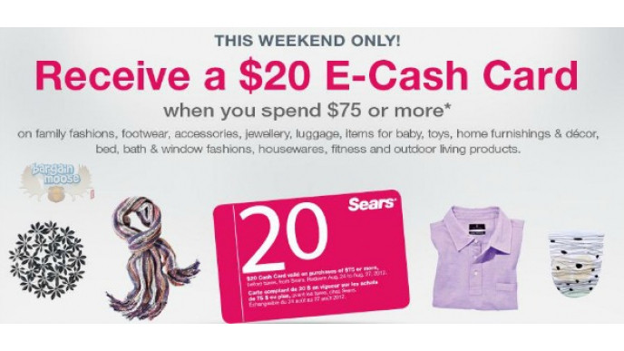 Sears Canada: Get a $20 E-Cash Card when you spend $75+