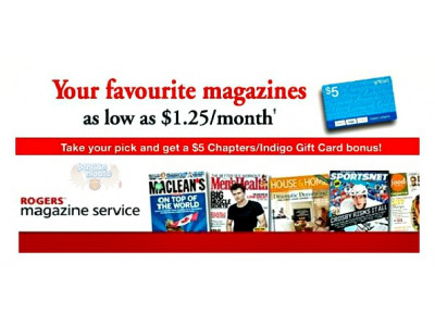 Rogers Magazine Service: Save up to 81% & get a $5 Chapters Gift Card Free 