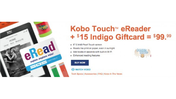 Chapters Canada: $99.99 For Kobo Touch eReader + $15 Gift Card Free