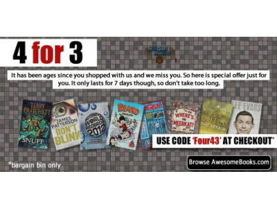 Awesome Books Coupon: 4 for 3 Deal on Bargain Bin Books