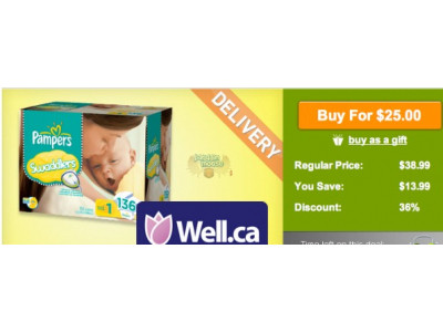 Wagjag: $25 for a Pampers Swaddlers Diaper Value Pack (Worth $38.99) from Well.ca