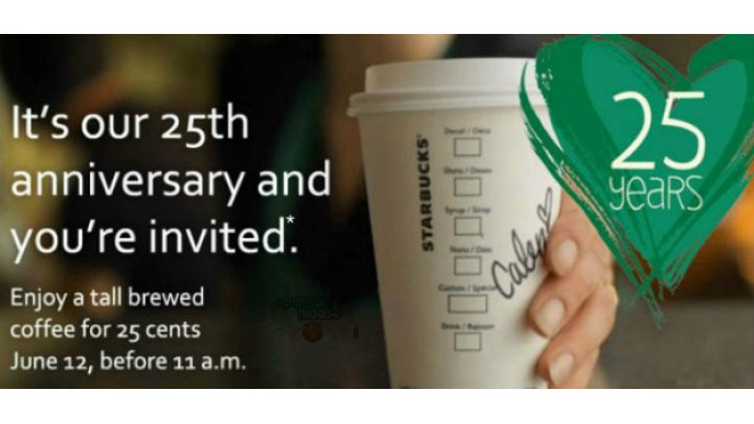 Starbucks Canada $0.25 Coffee Day June 12th