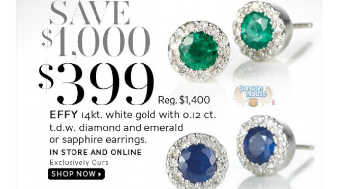 The Bay Canada: EFFY 14K White Gold Diamond & Emerald or Sapphire Earrings - Now $399 (Save $1000)