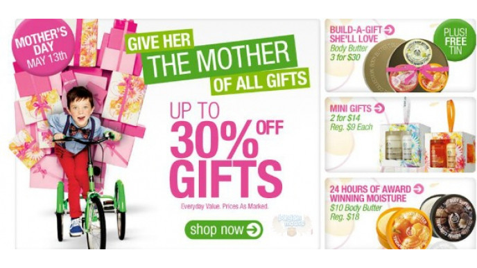 The Body Shop Canada: 30% off Gifts & Body Butters 3 for $30 plus Free Tin and more