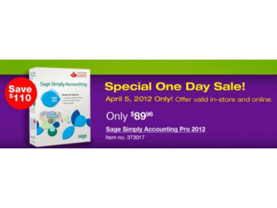 Staples Canada: Simple Sage Accounting Pro 2012 $89.96 (reg.$199.96) & Ink Joy Pen for $0.01 Today Only