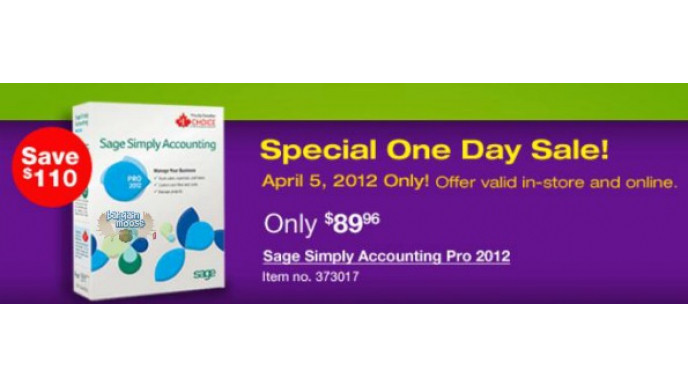 Staples Canada: Simple Sage Accounting Pro 2012 $89.96 (reg.$199.96) & Ink Joy Pen for $0.01 Today Only