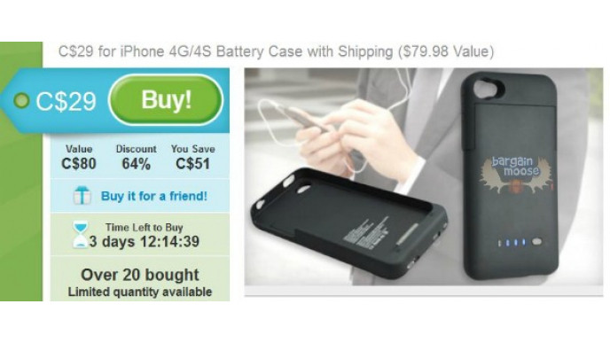 Groupon: $29 for iPhone 4G/4S Battery Case with Shipping ($79.98 Value)