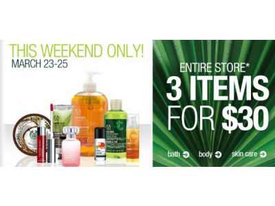 The Body Shop Canada: Entire Store 3 for $30 This Weekend Only