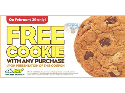 Subway Canada: Free Cookie With Purchase (Feb 29)