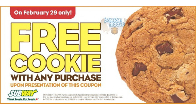Subway Canada: Free Cookie With Purchase (Feb 29)