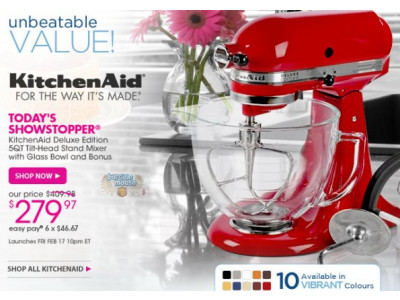 The Shopping Channel: KitchenAid Deluxe Edition 5QT Tilt-Head Stand Mixer Bonuses $279.97 (Reg. $409.98)