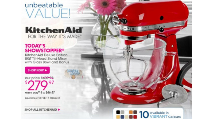 The Shopping Channel: KitchenAid Deluxe Edition 5QT Tilt-Head Stand Mixer Bonuses $279.97 (Reg. $409.98)